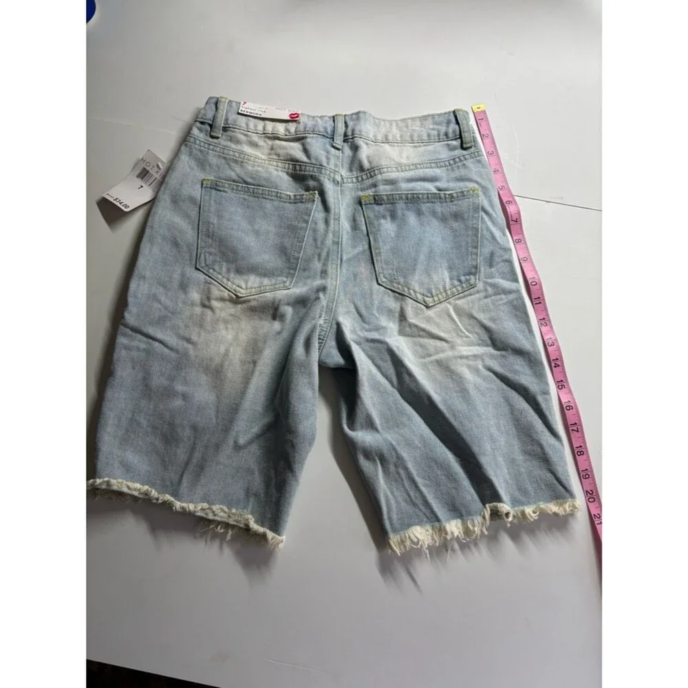 Hot Kiss Distressed High-Rise Bermuda Denim Shorts – Size 7